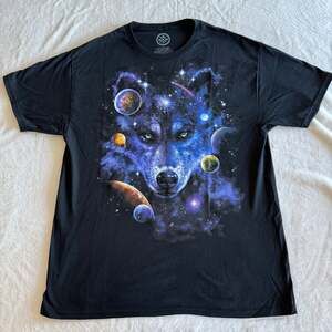 DOM Black Space Wolf Graphic Print Short Sleeve T-Shirt